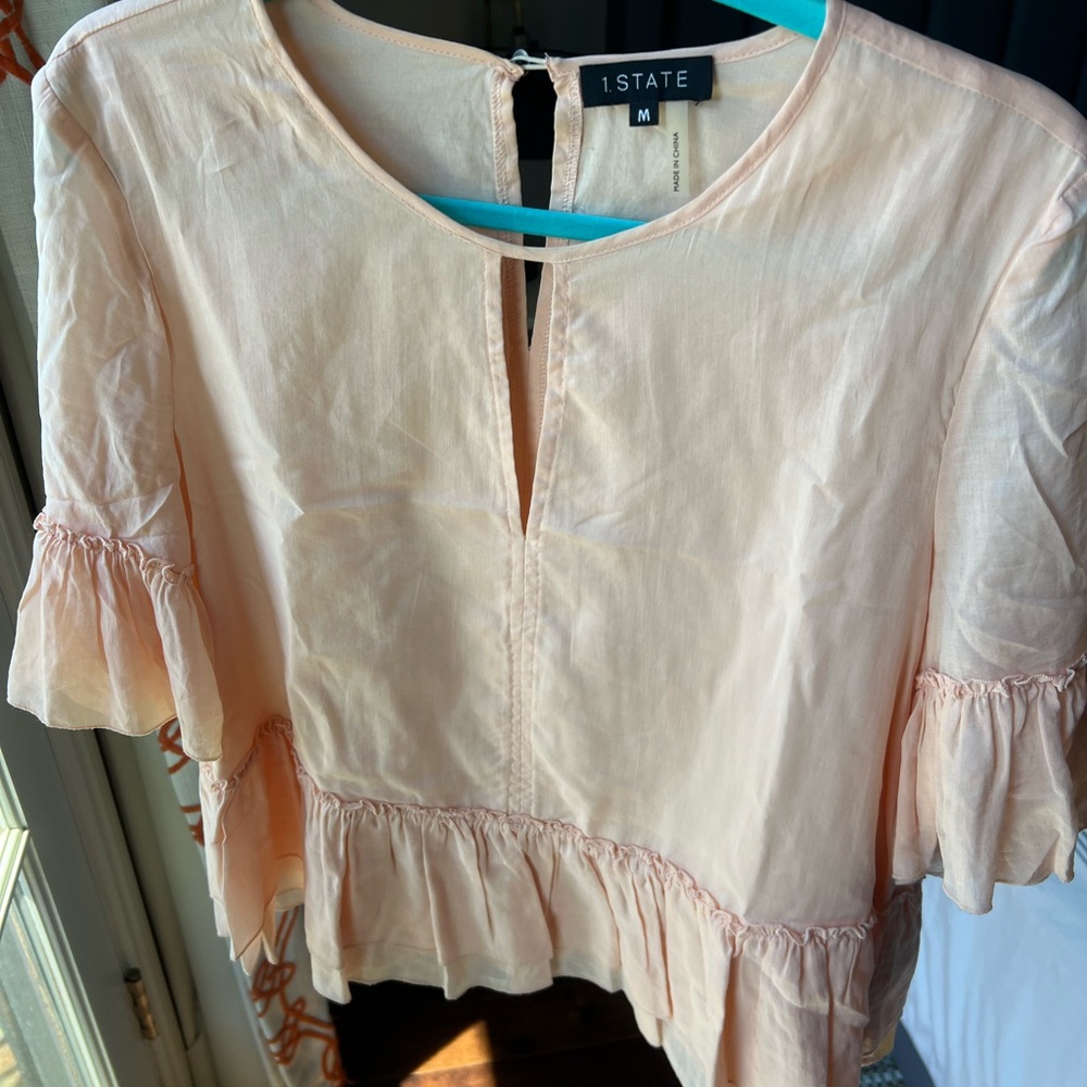 1. State light coral pink ruffle peplum top Size M